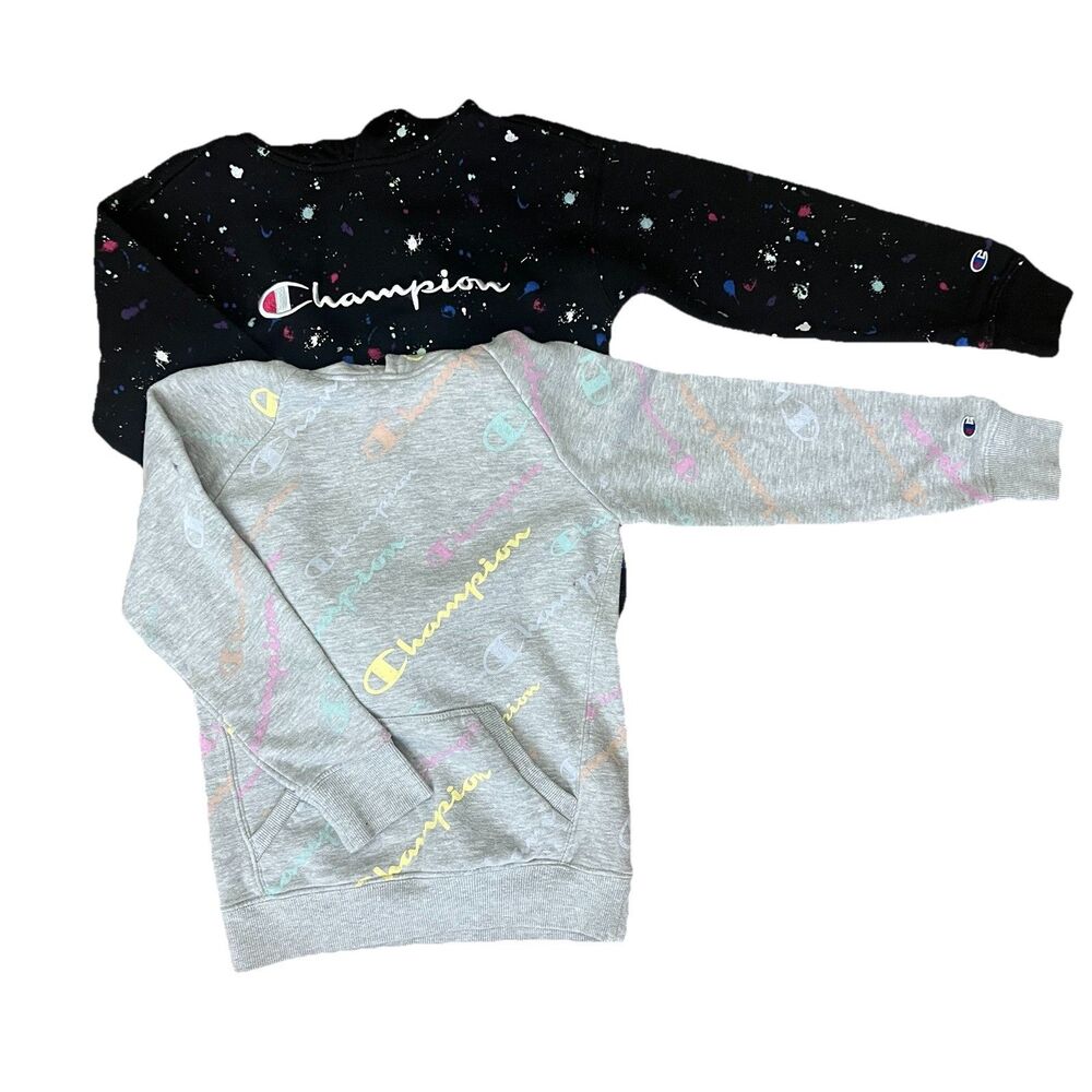 Lot Of 2- Champion Girls Black & Gray Pullover Logo Hoodies Sweater Size Small